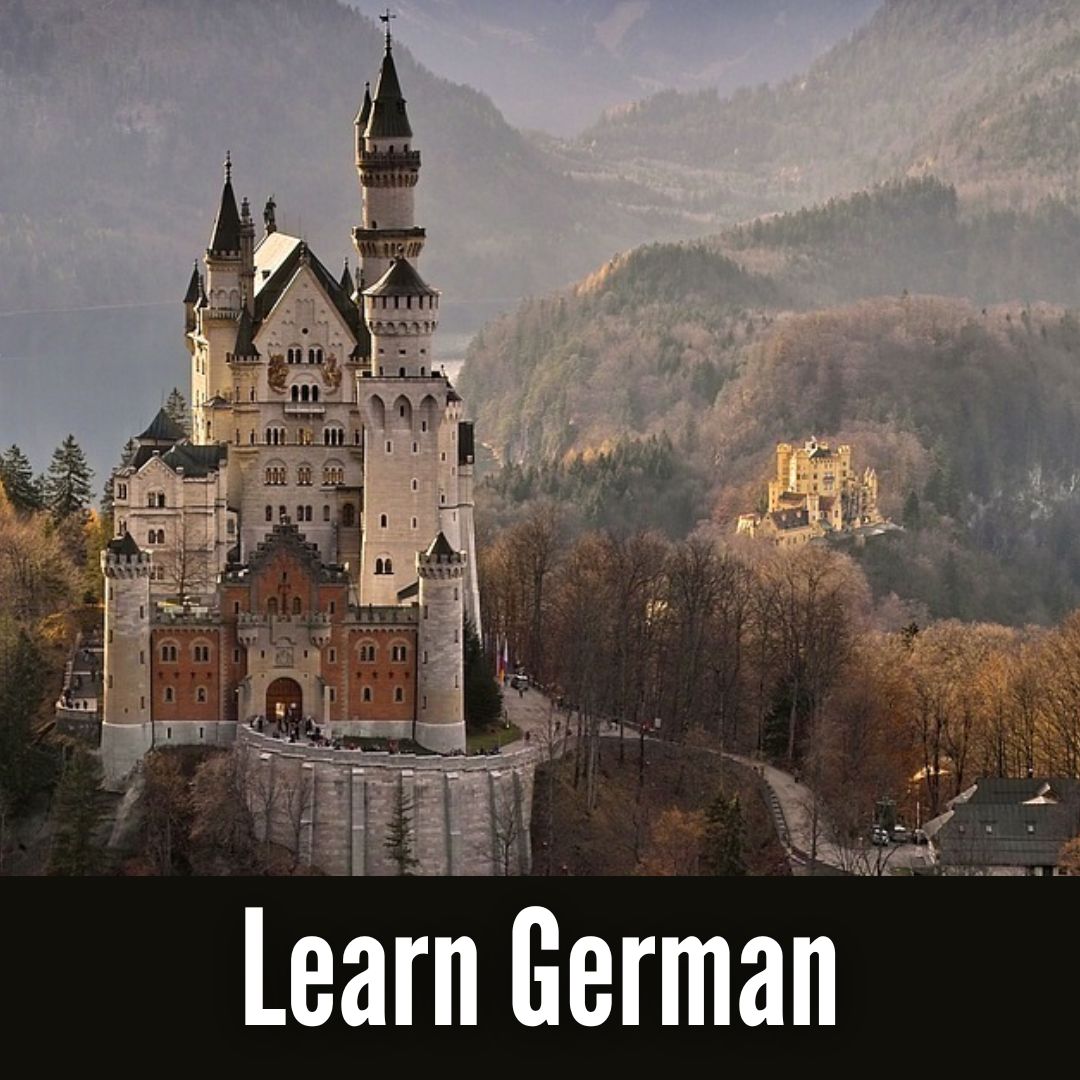 Neuschwanstein Castle with invitation to learn German